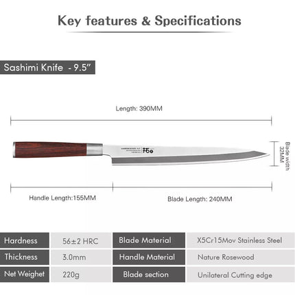 24cm Sashimi Knife Yanagiba Kitchen Fish Sushi Salmon Slicing Chef Knife