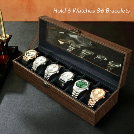 6 Slot Watch Box Retro Wooden Storage Watch Case Jewelry Display Organizer Gift