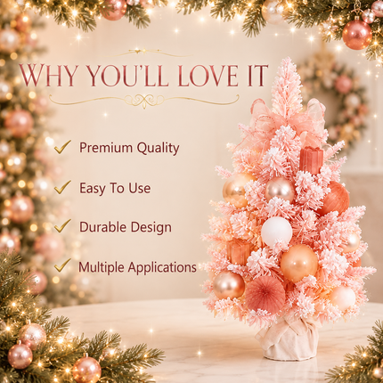 45cm Pink PE Christmas Tabletop Tree Rose Gold Snowy Ornament Decor Gift