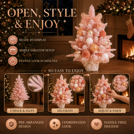 60cm Pink PE Mixed Tip Christmas Tabletop Tree Rose Gold Snowy Decor Gift