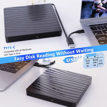 External CD/DVD-RW Drive USB 3.0,Portable Optical Burner Player for Laptop PC