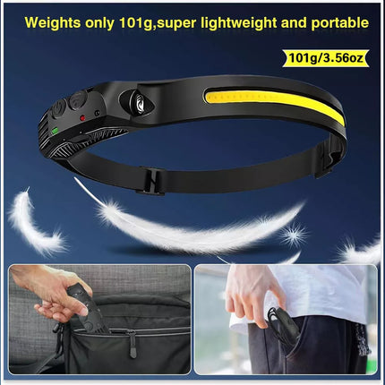 5Pcs 3COB Waterproof LED Motion Sensor Head Torch Headlight USB Rechargeable Headlamp