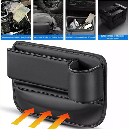 2Pcs Universal Car Seat Gap Filler Organizer Leather Storage Box & Cup Holder