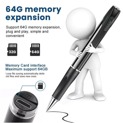 1080P HD Clip On Mini Hidden Camera Pen Video Recorder Cam DV DVR Camera Pen + 64G