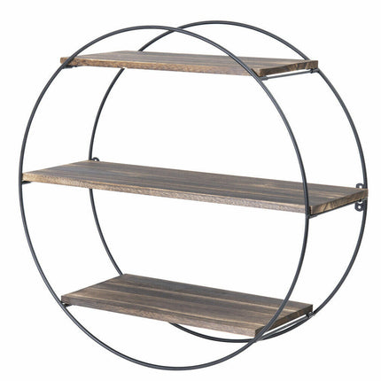 Floating Shelves 3 Tier Decorative Geometric Circle Metal and Wood Wall Shelves