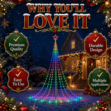 270 LED 9 Strands 3M RGB Waterfall Christmas Tree Lights Star 8 Modes Memory