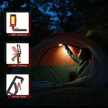 2pcs Rechargeable LED Work Light Portable Inspection Lamp Magnetic Folding COB Torch
