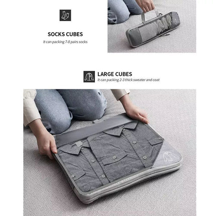 6Pcs Compression Packing Cubes Expandable Luggage Storage Bags Set Travel Packing Bag Black