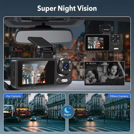1080P Car Dash Camera DVR Video Recorder Front/Inside/Rear Three Cam G-sensor