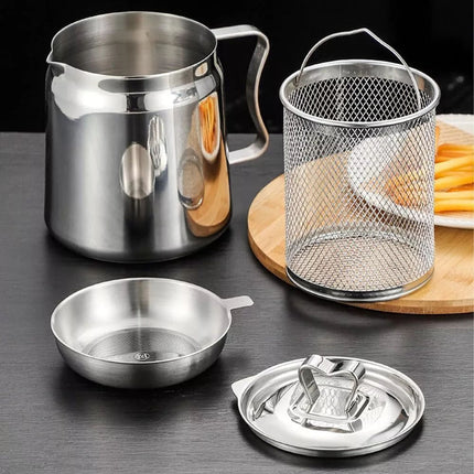 2L Deep Fryer Pot Oil Tank Kettle with Filter for Oils Storage Stainless Steel