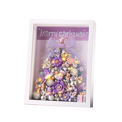 LOZ Purple Christmas Tree LED Wooden Frame Mini Bricks Building Toy Gift 584pcs