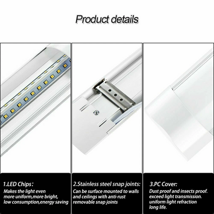 10pcs 3FT 90cm LED Batten Tube Light Garage Ceiling Panel Lamp 6500K Daylight