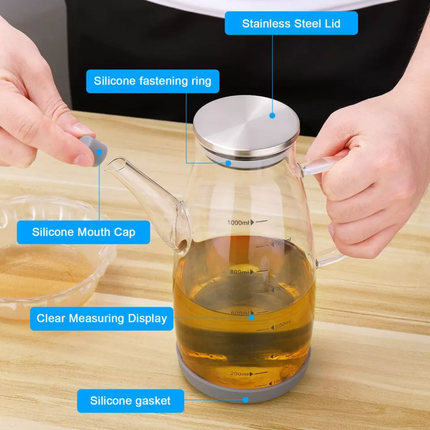2pcs Dispenser Vinegar Bottle Cooking Pot Pourer Olive Oil Kitchen Lead-Free with Lid