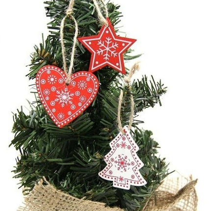 96PCS Christmas Wooden Tree Hanging Pendant Ornament Xmas Decoration Gift
