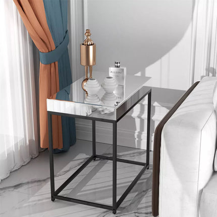 Ornate Mirrored Side End Table Coffee Table Bedside Table Nightstand HD GlassTop