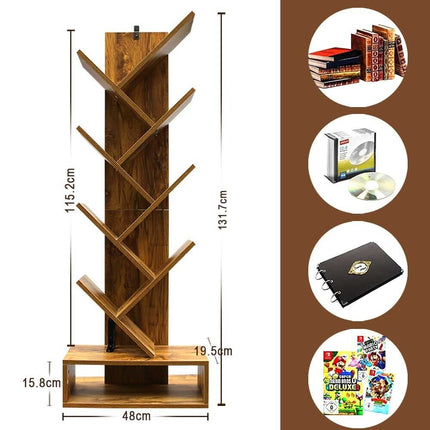 9-Shelf Bookshelf Display CD Shelf Tree Book Storage Rack Bookcase with Drawer