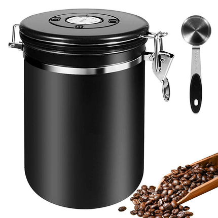 1.5L Coffee Bean Container Spoon Store Canister Airtight Steel Lock Seal New