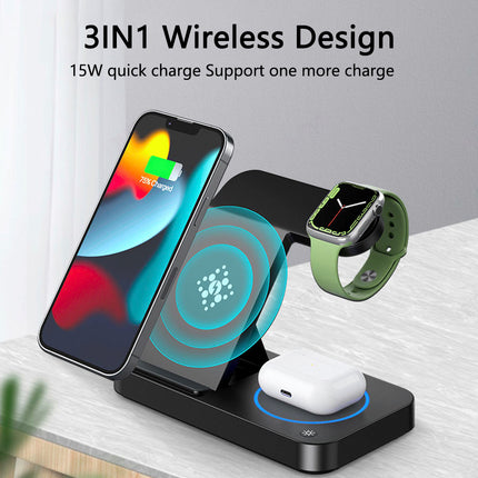 3 in 1 Fast Wireless Charger Foldable Station iPhone Apple Watch AirPods White