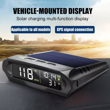 Wireless Solar GPS Speedometer Powered Car HUD Head-Up Display Digital Universal