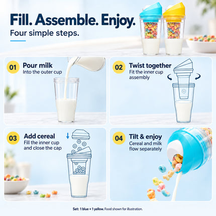 2 Set 600ml Cereal Cup with Milk Compartment Portable Breakfast Cup