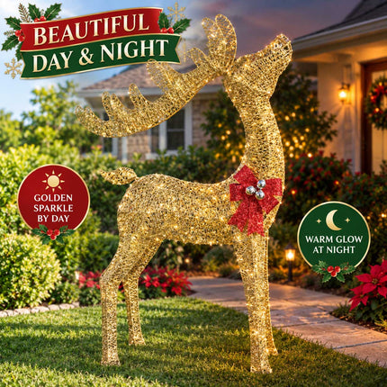 Outdoor Christmas Reindeer Lights Solar Garden Xmas Decoration Warm White 110cm