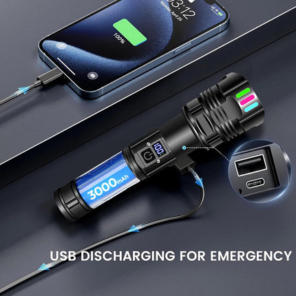 1500000lm LED Flashlight Torch Zoom Light Super Bright Camping Rechargeable Lamp