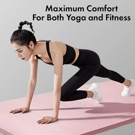 Yoga Mat Exercise Fitness Pilates Gym Thick Pad Non-Slip Strap Home Workout Pink
