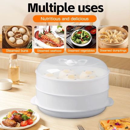 Microwave Steamer 2 TIER Double layer Cooking Meals Vegetables Kitchen Appliance