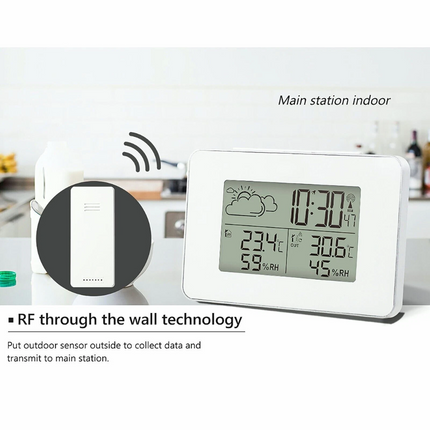 Digital LCD Indoor & Outdoor Weather Station Clock Thermometer Wireless Sensor