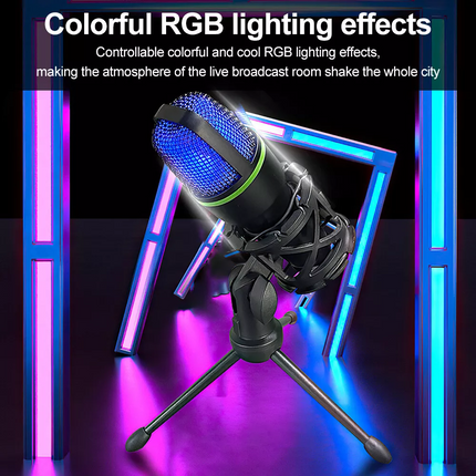 USB Microphone RGB condensador for Podcast Recording Studio Streaming Laptop PC