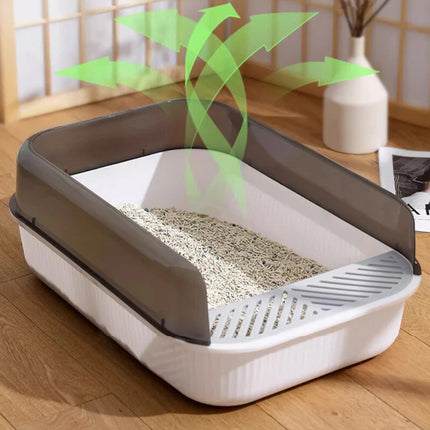 Entry Cat Litter Tray: Open Design, Splash Guard - Easy Clean Kitty Toilet Grey