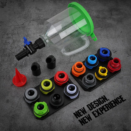 17-Piece Engine Oil Funnel Set 12 Adapters Elbow Fitting Magnetic Storage Tray