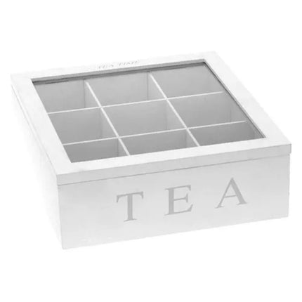 Wooden Tea Box 9-Compartment Tea Bag Chest Box Storage Organizer With Glass Lid