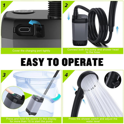 Portable Camping Shower, 6000mAh Rechargeable Electric Shower Pump W/LED Display Grey