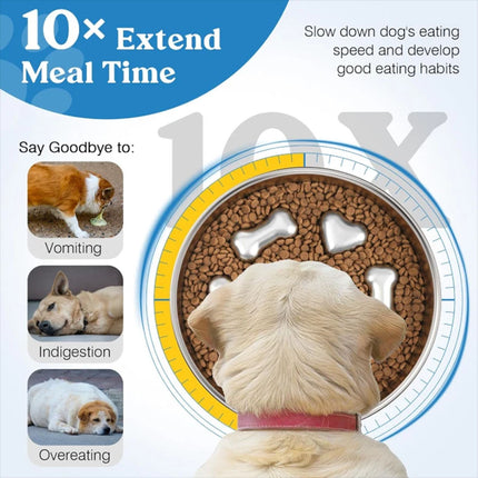 Slow Feeder Dog Bowls 304 Stainless Steel Metal Dog Food Bowl Non-Slip Base