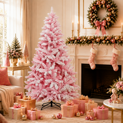 180cm Pink Christmas Tree Snow Flocked Warm LED Light Xmas Decor Indoor