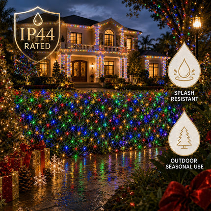 3M x 2M Solar Christmas Net Lights 240 LED Multicolour Outdoor Garden Curtain String Fairy Lights – 8 Modes