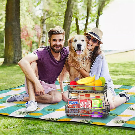 2-Tier Metal Fruit Storage Basket Rectangular Bread Basket for Fruit Vegetables
