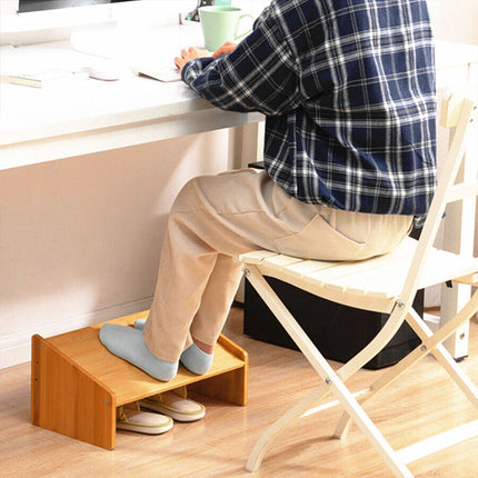 Home Office Bamboo Under Desk Footrest Adjustable Height Wooden Foot Rest Stool