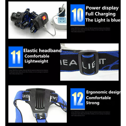 350000LM LED Headlamp Zoom Rechargeable T6 Headlight Flashlight Head Torch