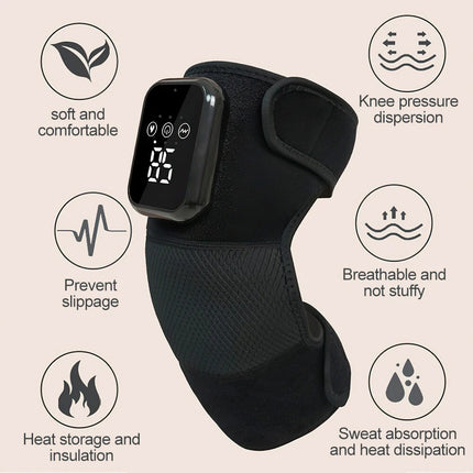 2 X Knee Massager Heated Knee Brace Wrap Pain Relief Heated Knee Pad Stress Relief Black