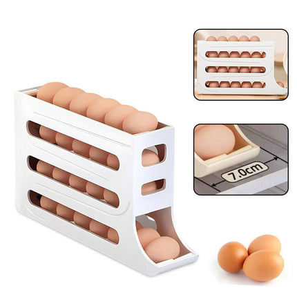 Egg Dispenser Removable Egg Storage Box Automatic Scrolling Egg Rack 4-Tier White PP