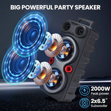 2000W Loud Bluetooth Speaker Portable Party Outdoor Wireless Subwoofer with Mic