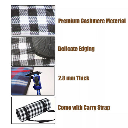 Large Picnic Blanket Premium Cashmere RED Rug Waterproof Mat Outdoor 200X200cm Black
