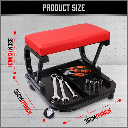 Padded Rolling Creeper Garage Mechanics Roller Seat Stool Chair with Tool Tray