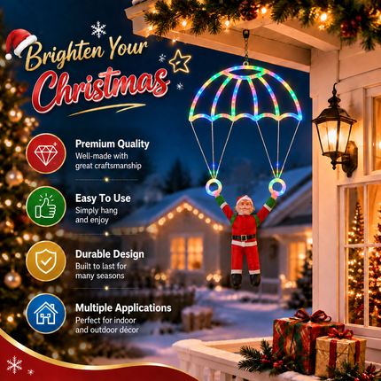 Solar Christmas Parachute Santa Light LED Hanging Xmas Yard Decor Gift