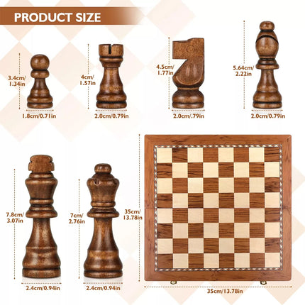 35*35*3cm Magnetic Large Wooden Timber Oak Chess Set Folding Chessboard