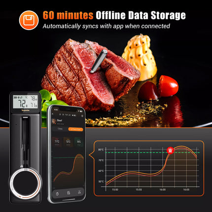 Bluetooth Wireless Meat Thermometer Temp Gauge BBQ Grill Rechageable IP67 Food