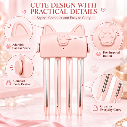 Pink Cat Ear Heated Hair Root Volumizing Clip 2 Heat Type-C Rechargeable Styler