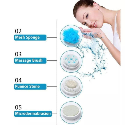 5 in 1 Electric Rechargeable Body Brush Long Handle Bath Shower Back Scrubber